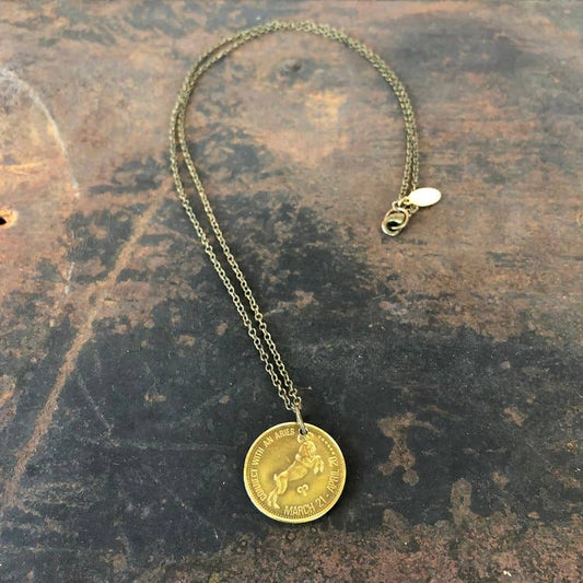 Aries Zodiac Sign Necklace, Astrology Token, Coin Necklace: Aries
