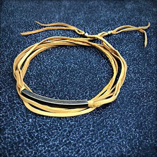 Leather Wrap Choker - Gold & Brass, Western Necklace/Hatband: Gold & Brass