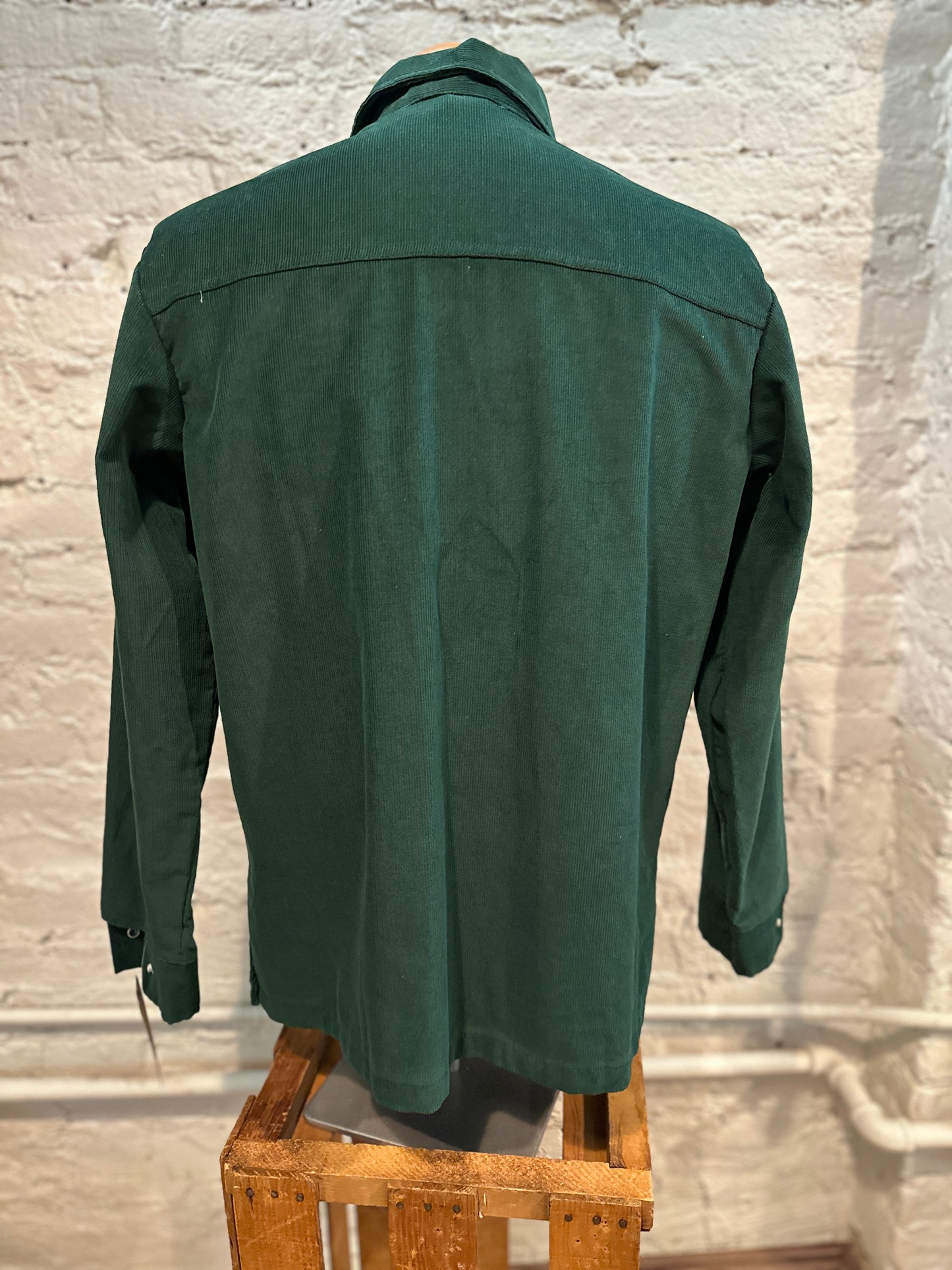 Mens Green Corduroy Snap Shirt 1970s