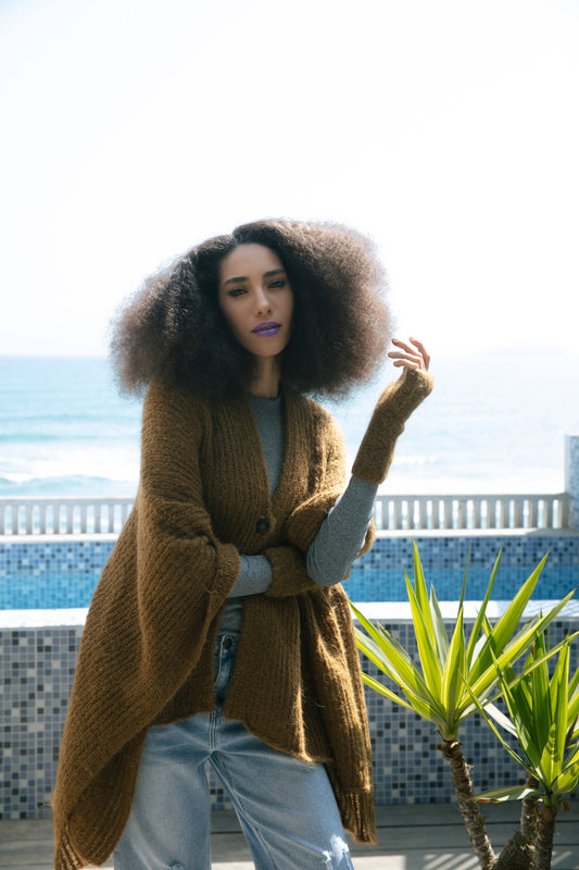 BIRD Fuzzy Alpaca Fingerless Gloves: Soft Pink