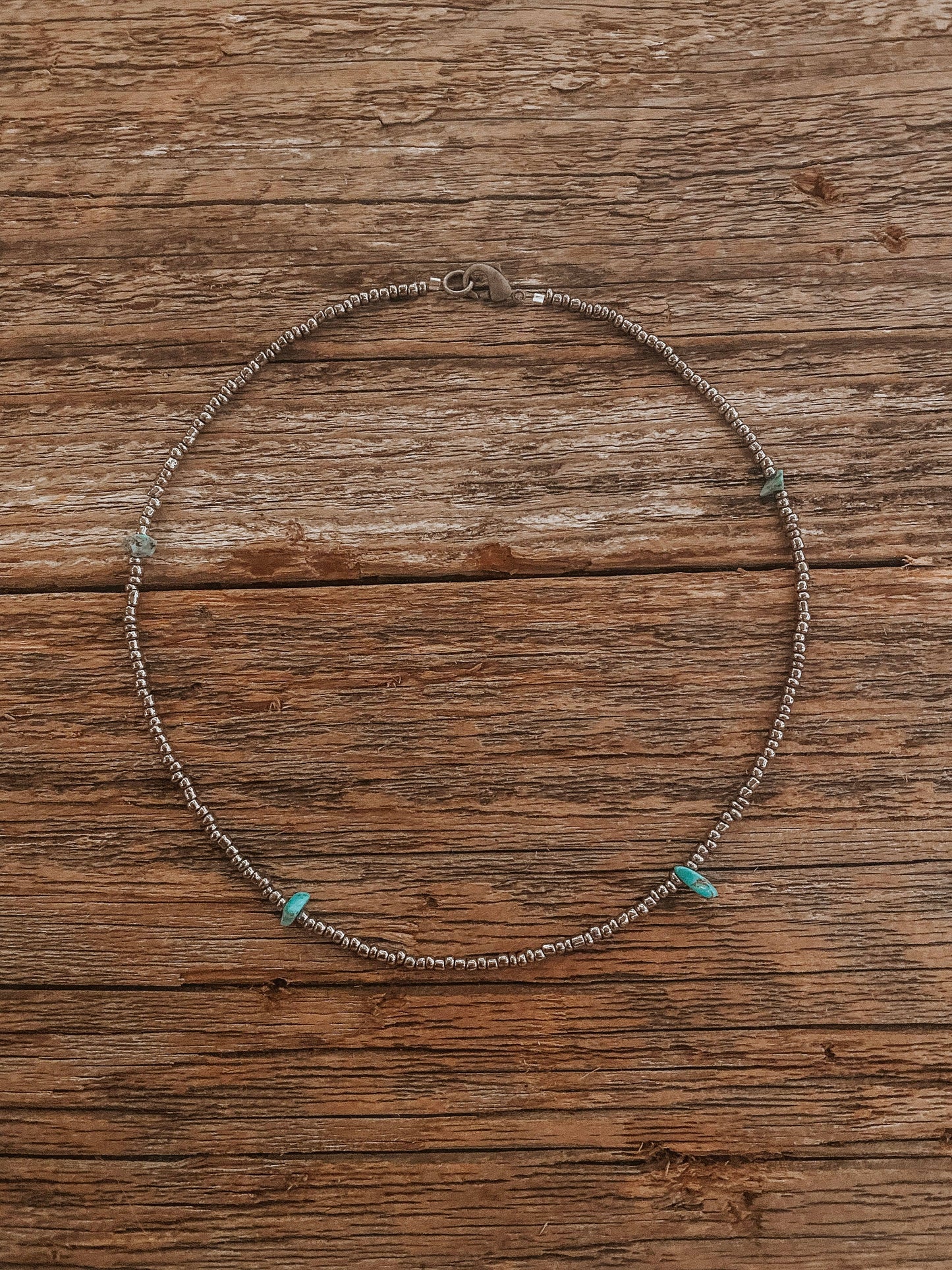 Turquoise Chunk Genuine Navajo Beaded Choker: Black