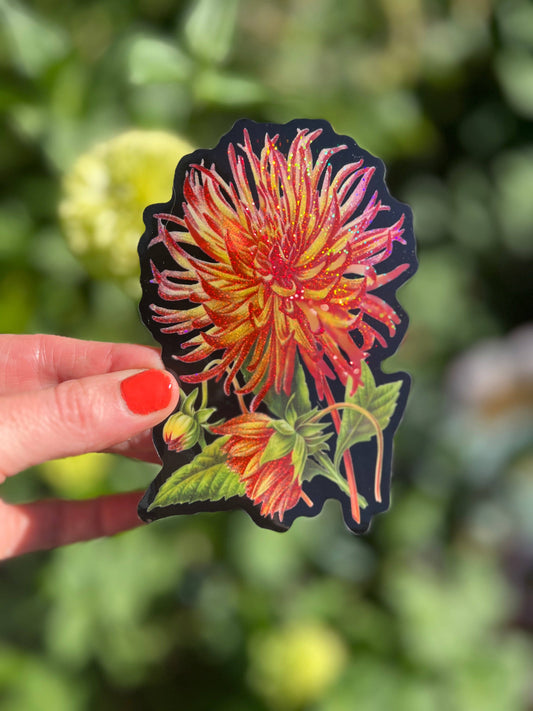 Dalia Flower Glitter STICKER 3 Inch