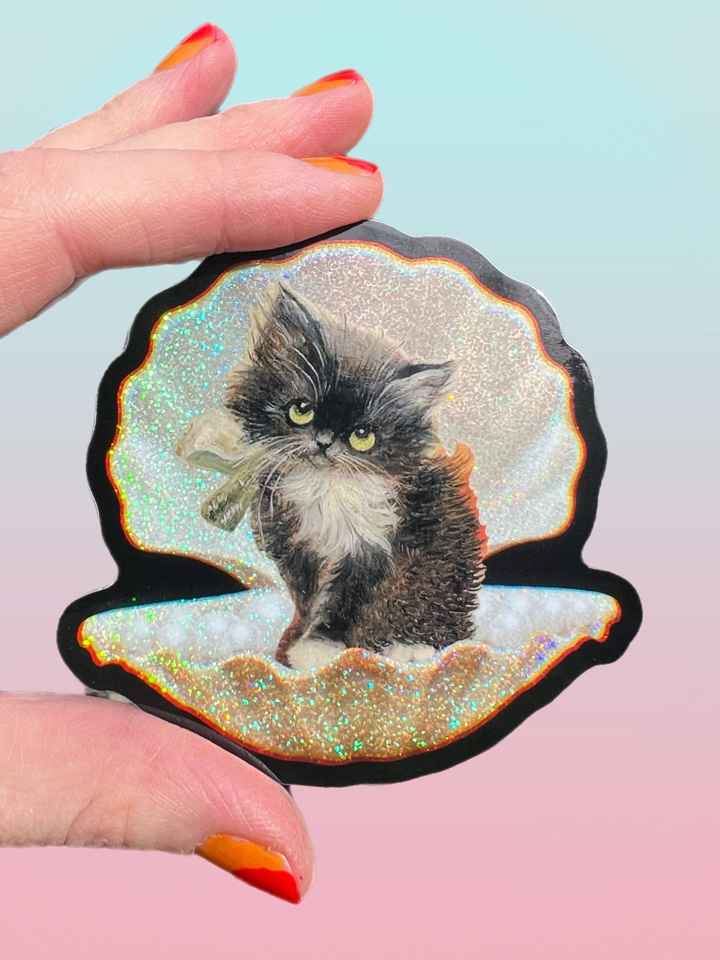 Tuxedo Kitty in Seashell STICKER 3 Inch