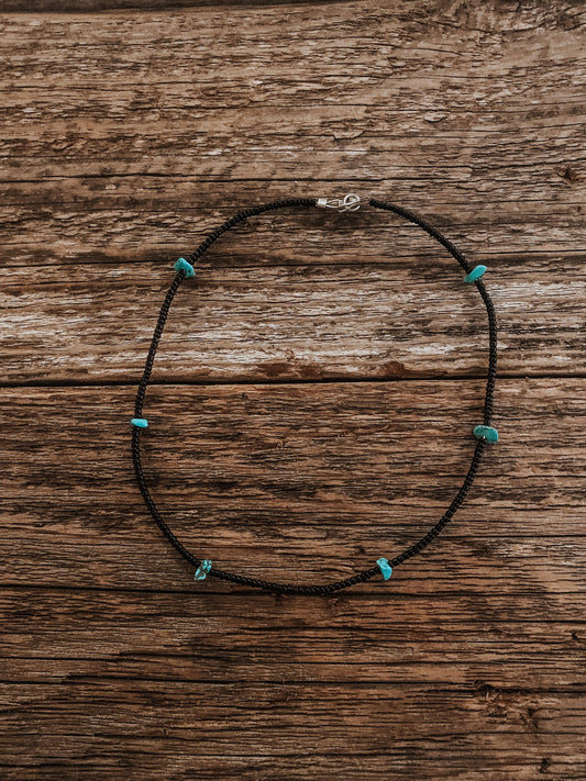Turquoise Chunk Genuine Navajo Beaded Choker: Black