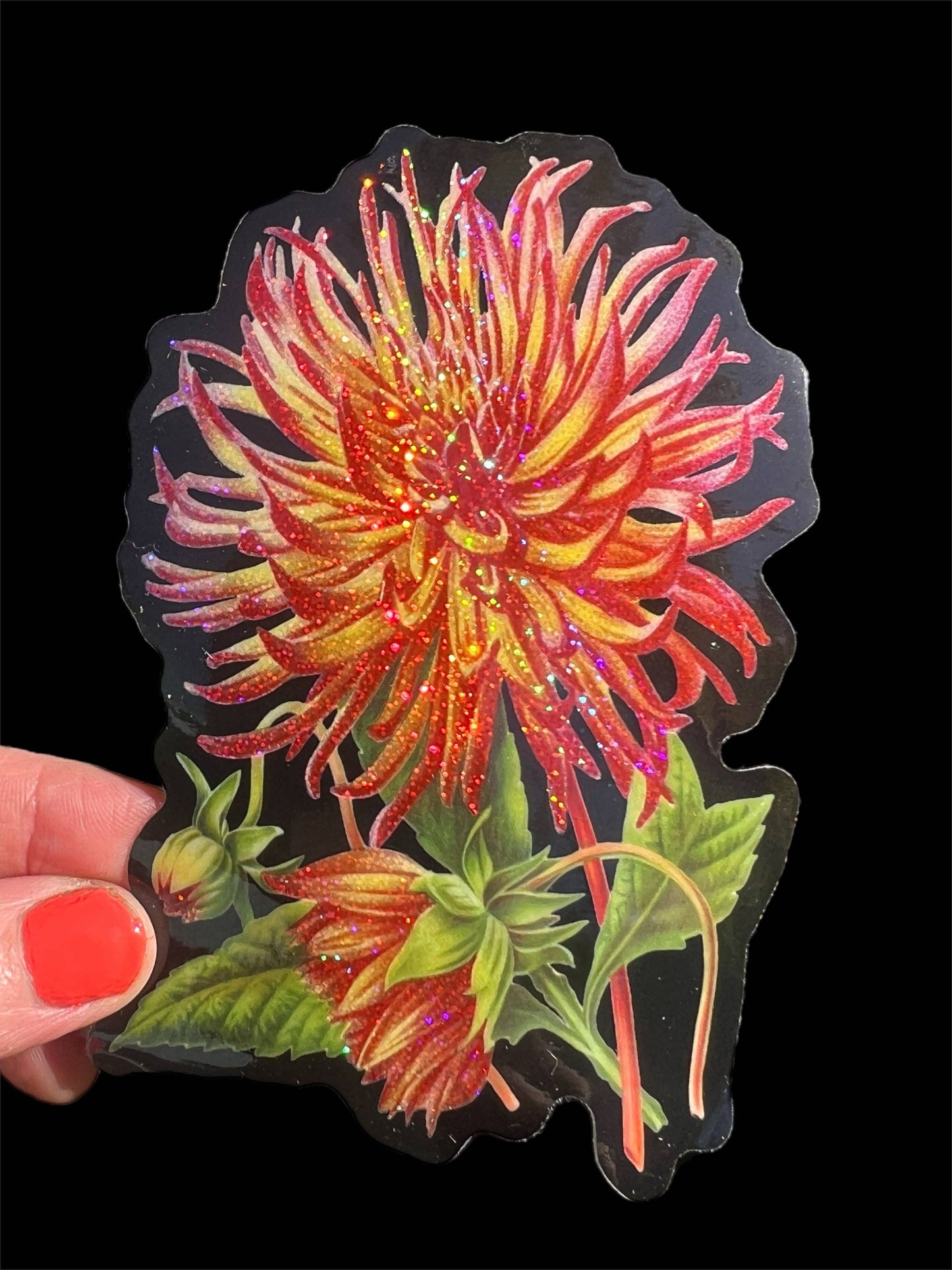 Dalia Flower Glitter STICKER 3 Inch