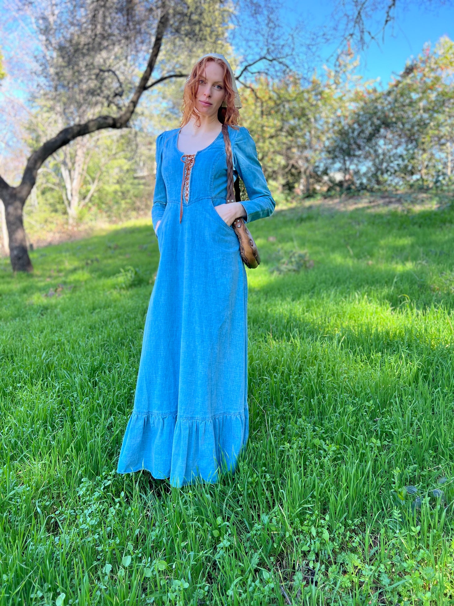 1970s Denim Gunne Sax Maxi Dress