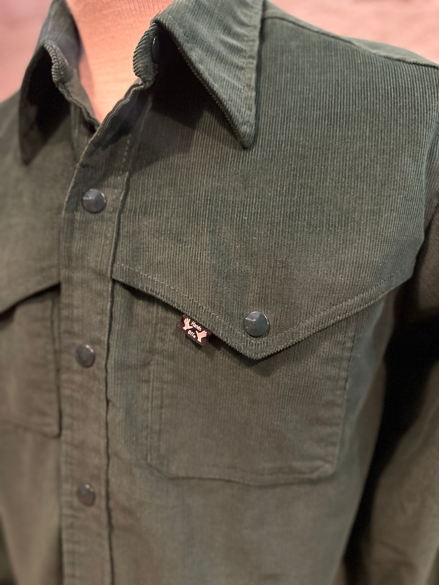 Mens Green Corduroy Snap Shirt 1970s