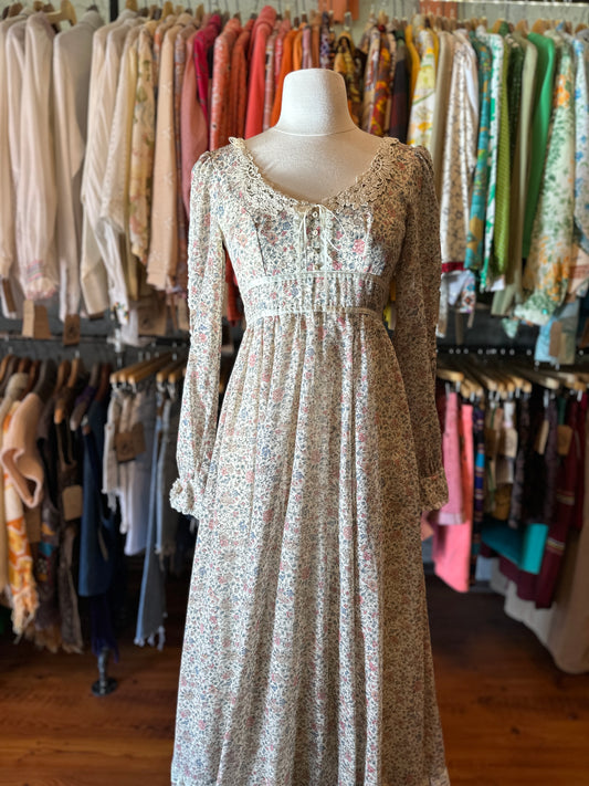 Gunne Sax Floral Print Maxi Dress