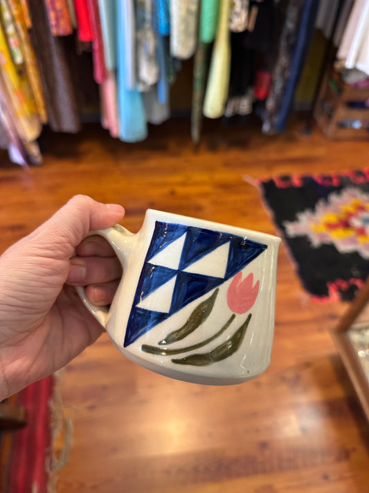 Quilt mug with Tupi by Staples Ceramics
