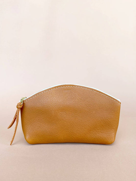 DEMI zipper leather pouch, makeup bag, unisex travel bag: Brown