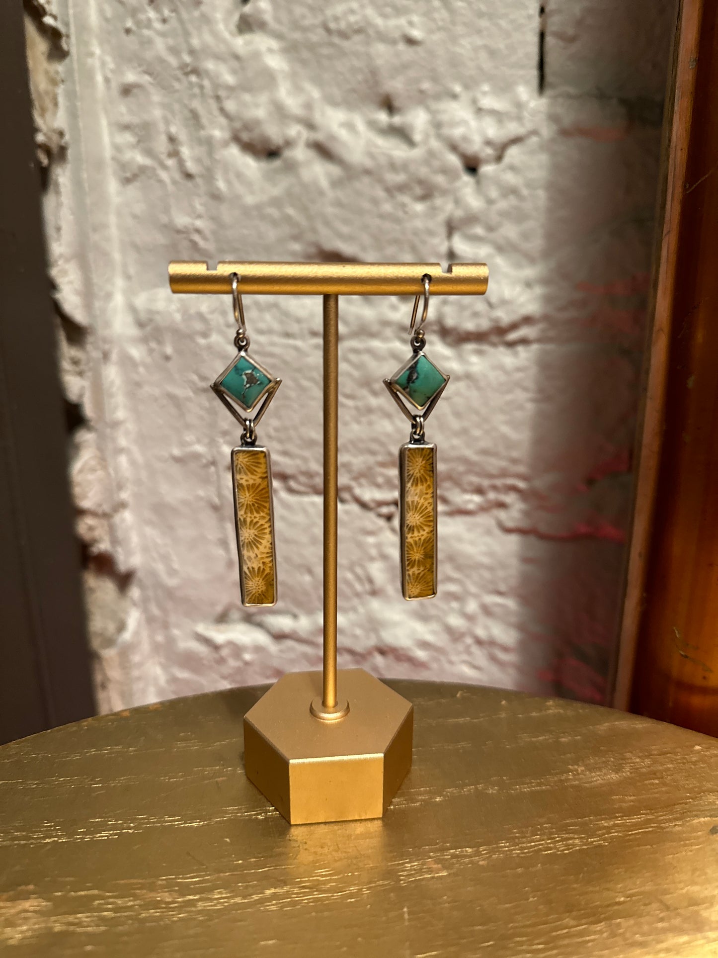 JLynn Studios Earrings Fossilized Coral and Turquoise