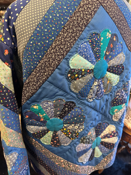 1970s Blue Calico Quilted Jacket