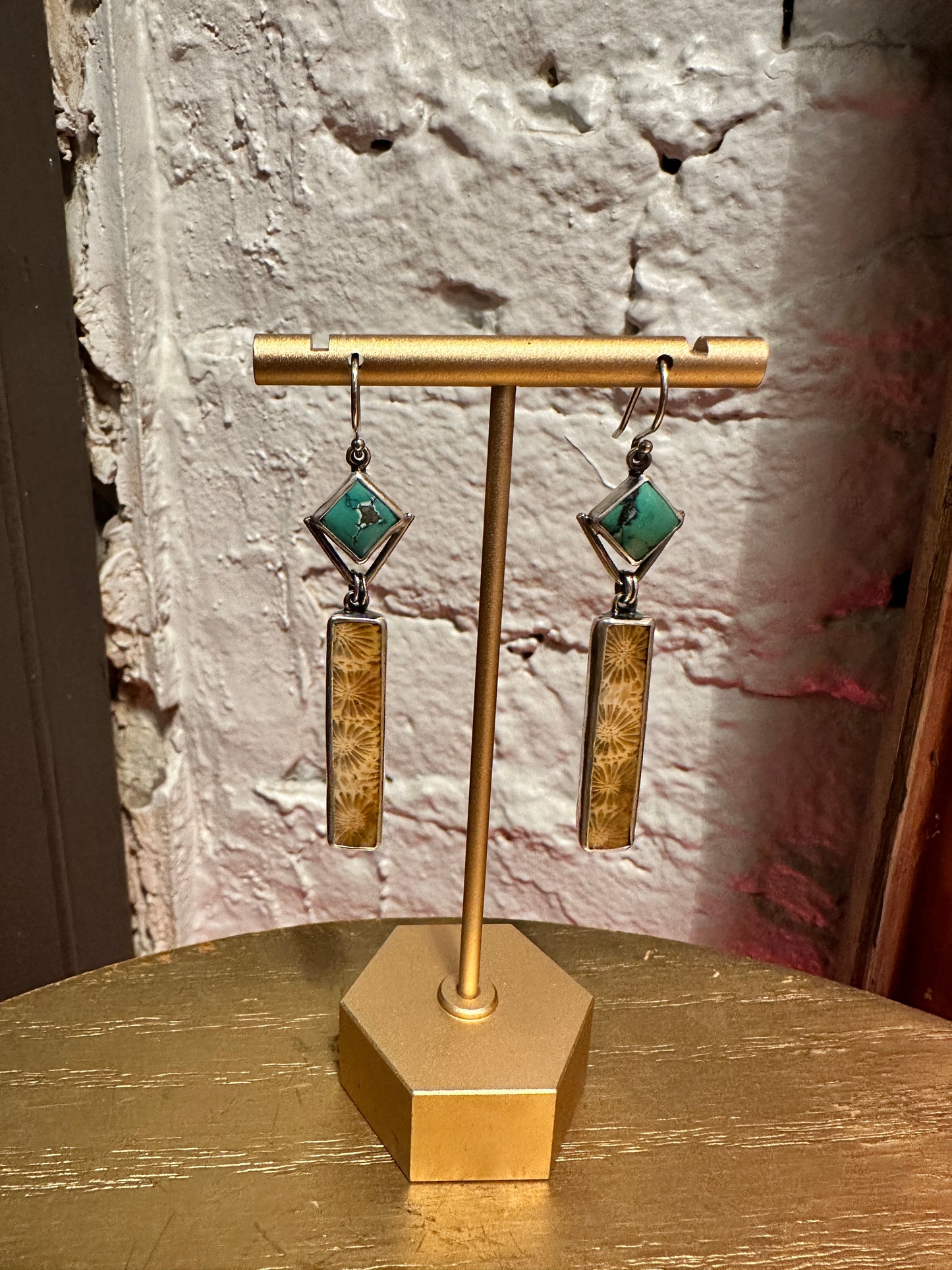 JLynn Studios Earrings Fossilized Coral and Turquoise