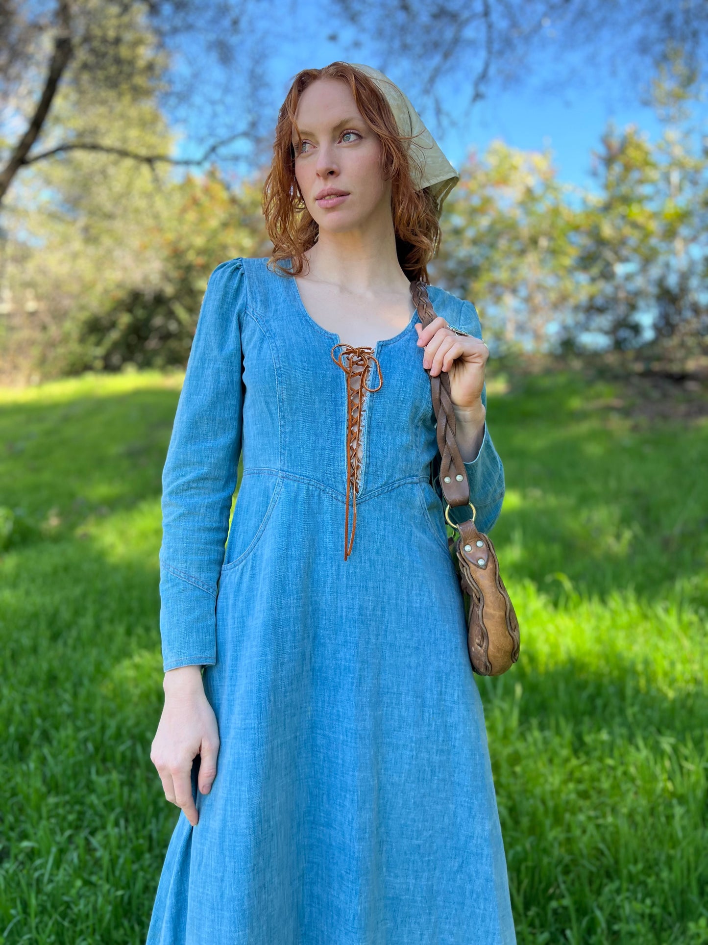 1970s Denim Gunne Sax Maxi Dress