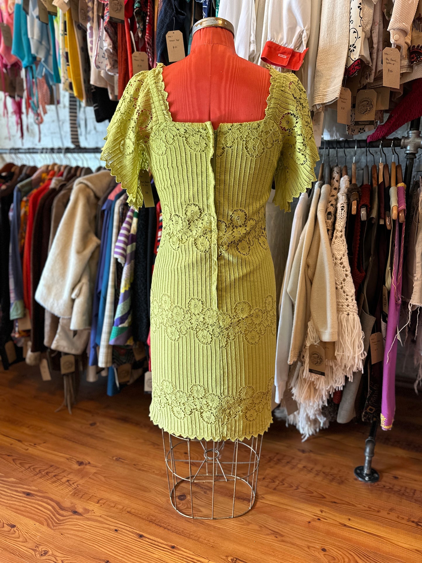 1970s Young Edwardian Green Lace Dress
