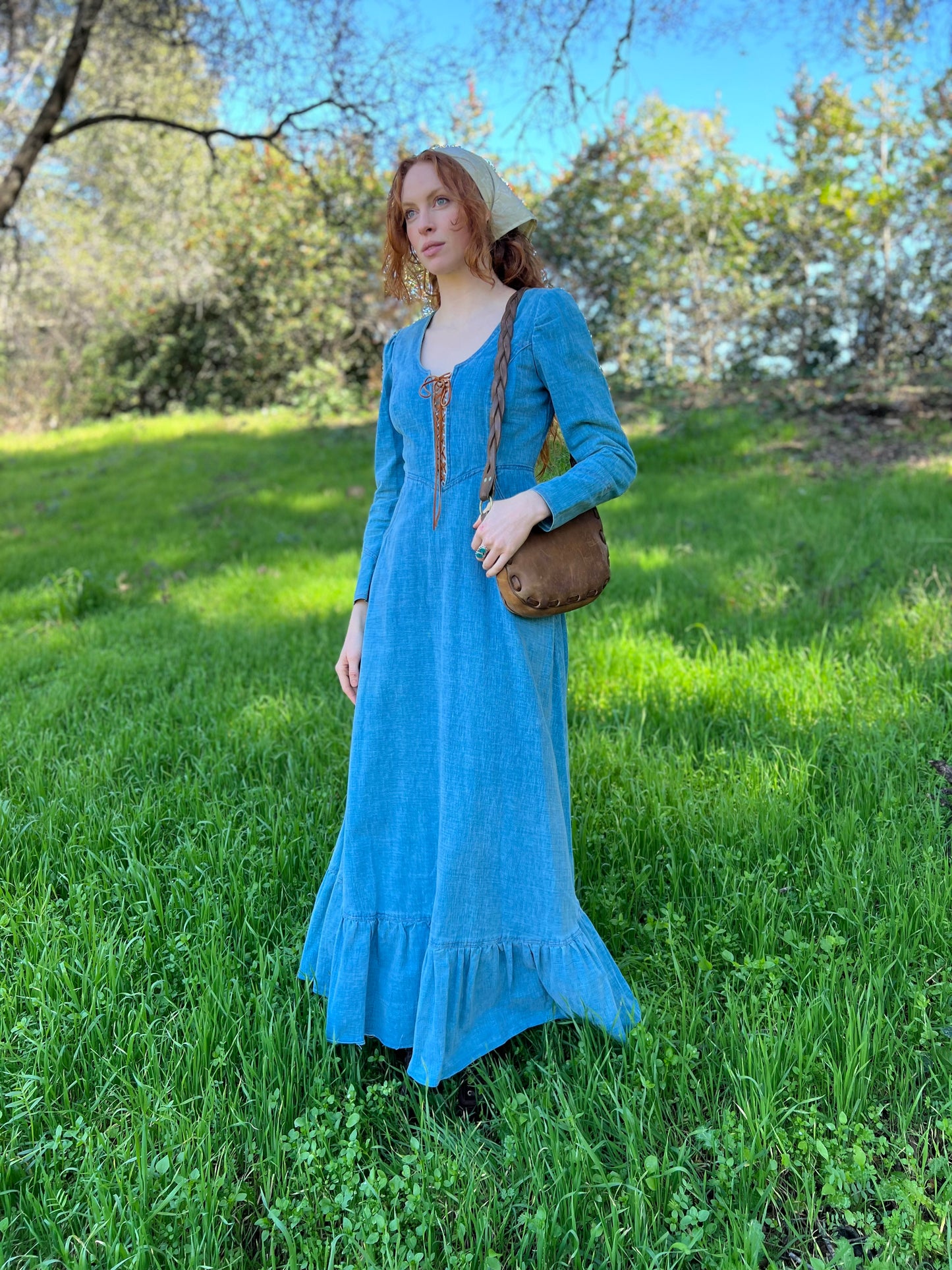 1970s Denim Gunne Sax Maxi Dress