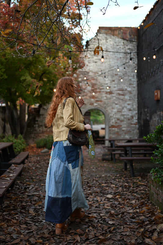 Denim Maxi Skirt with Patchwork