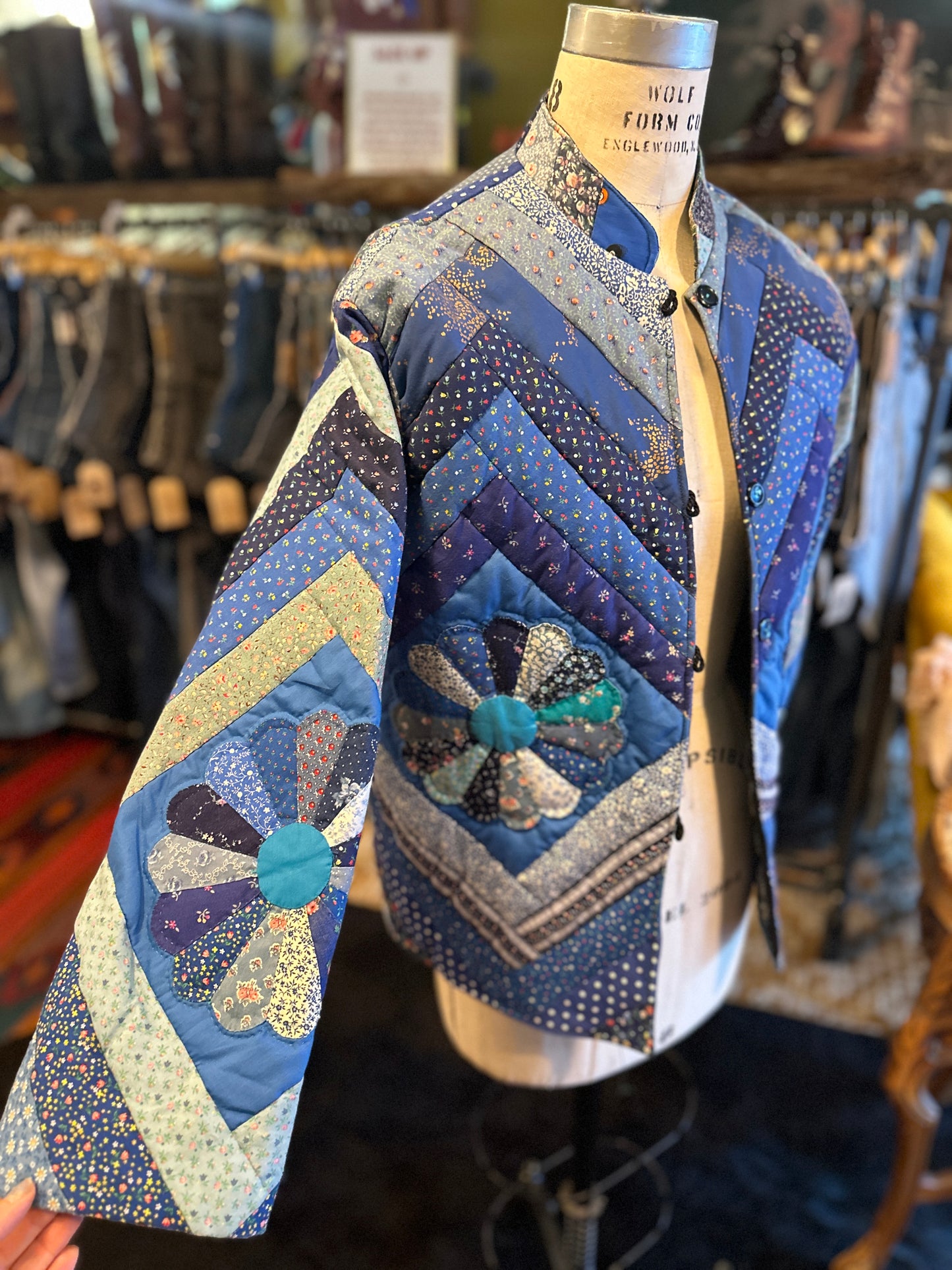 1970s Blue Calico Quilted Jacket