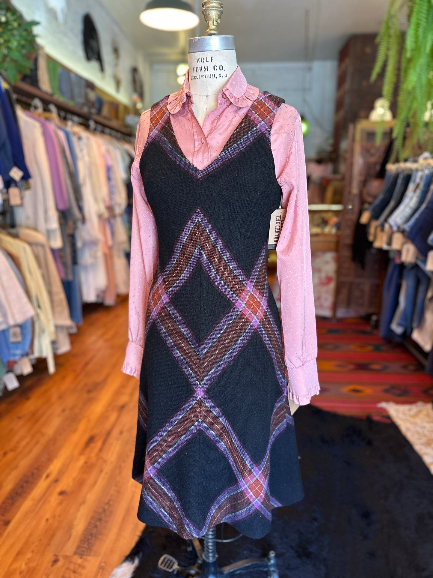 1970s Plaid wool dress