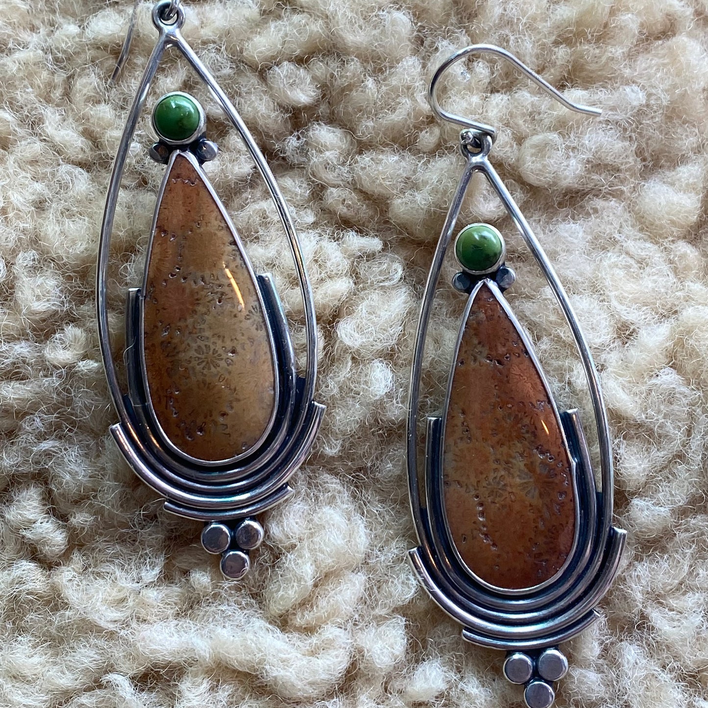 Luminous Fossilized Coral and Turquoise Earings