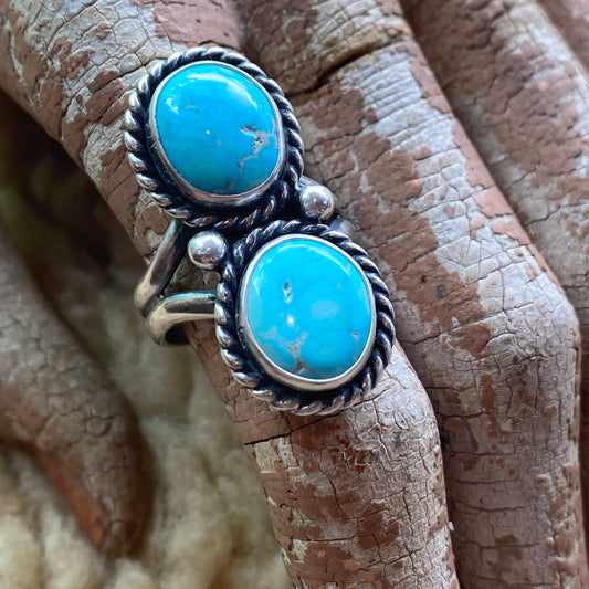 Whitewater Turquoise 2 Stone Ring