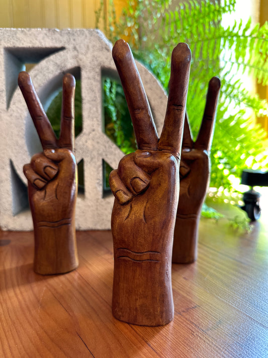 Hand Carved Wooden Peace Fingers