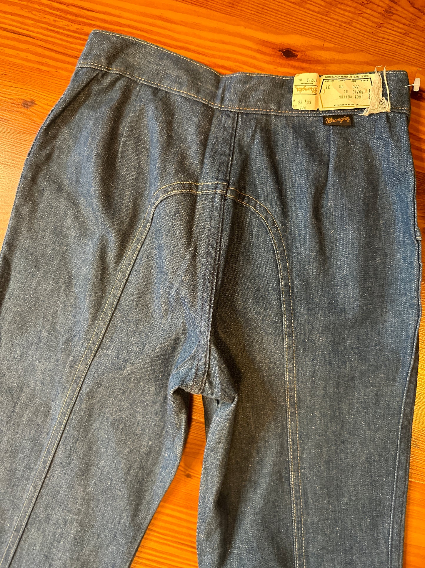 1970s Wrangler Bell Bottoms with Saddleback details - Deadstock with tags - 27in Waist