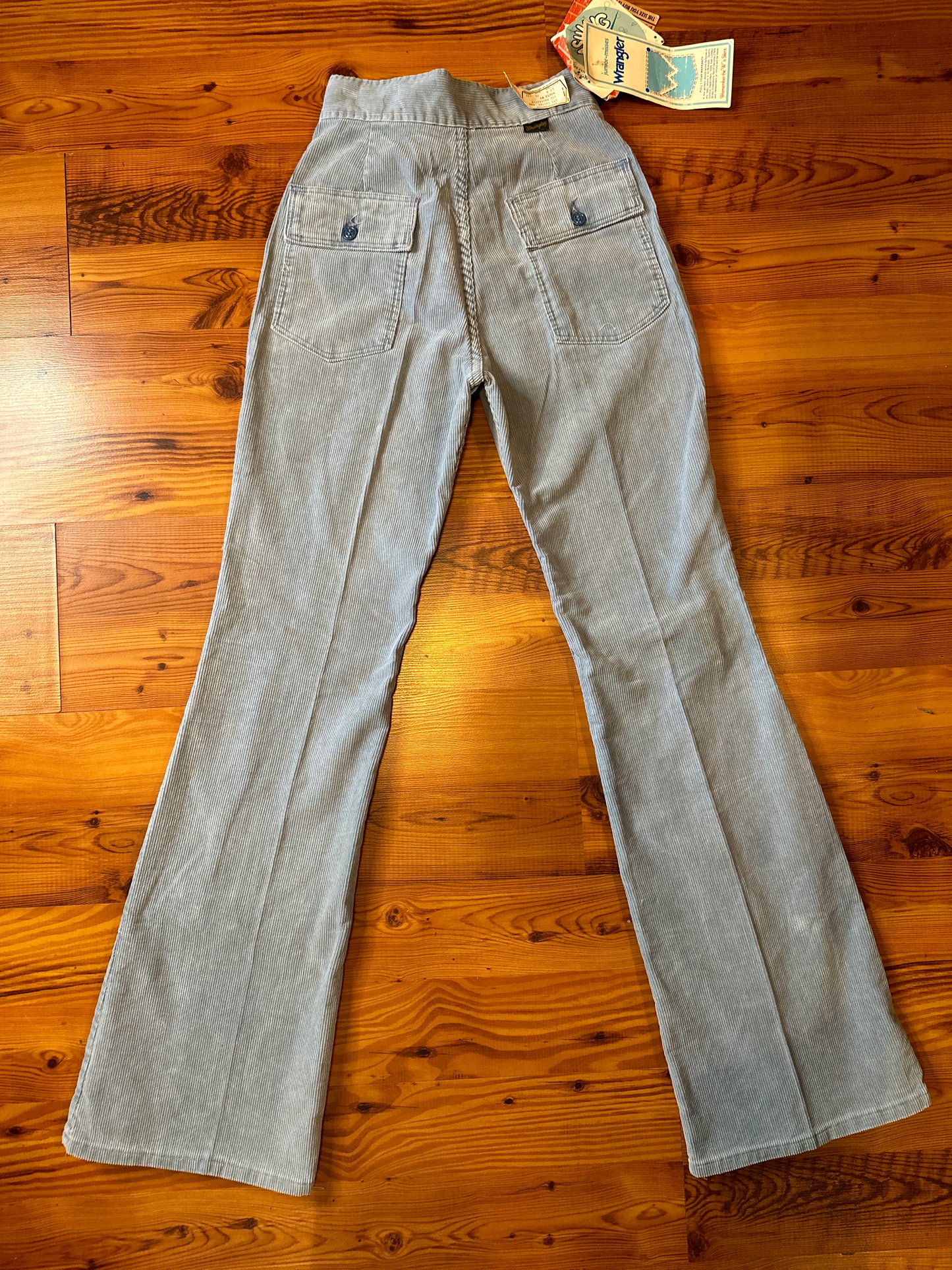 1970s Blue Wrangler Corduroy Bell Bottoms Deadstock with Tags