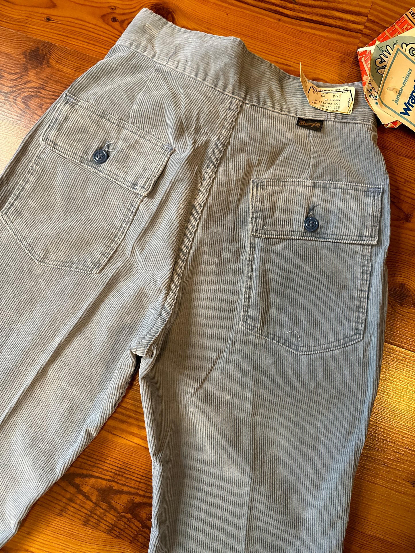 1970s Blue Wrangler Corduroy Bell Bottoms Deadstock with Tags