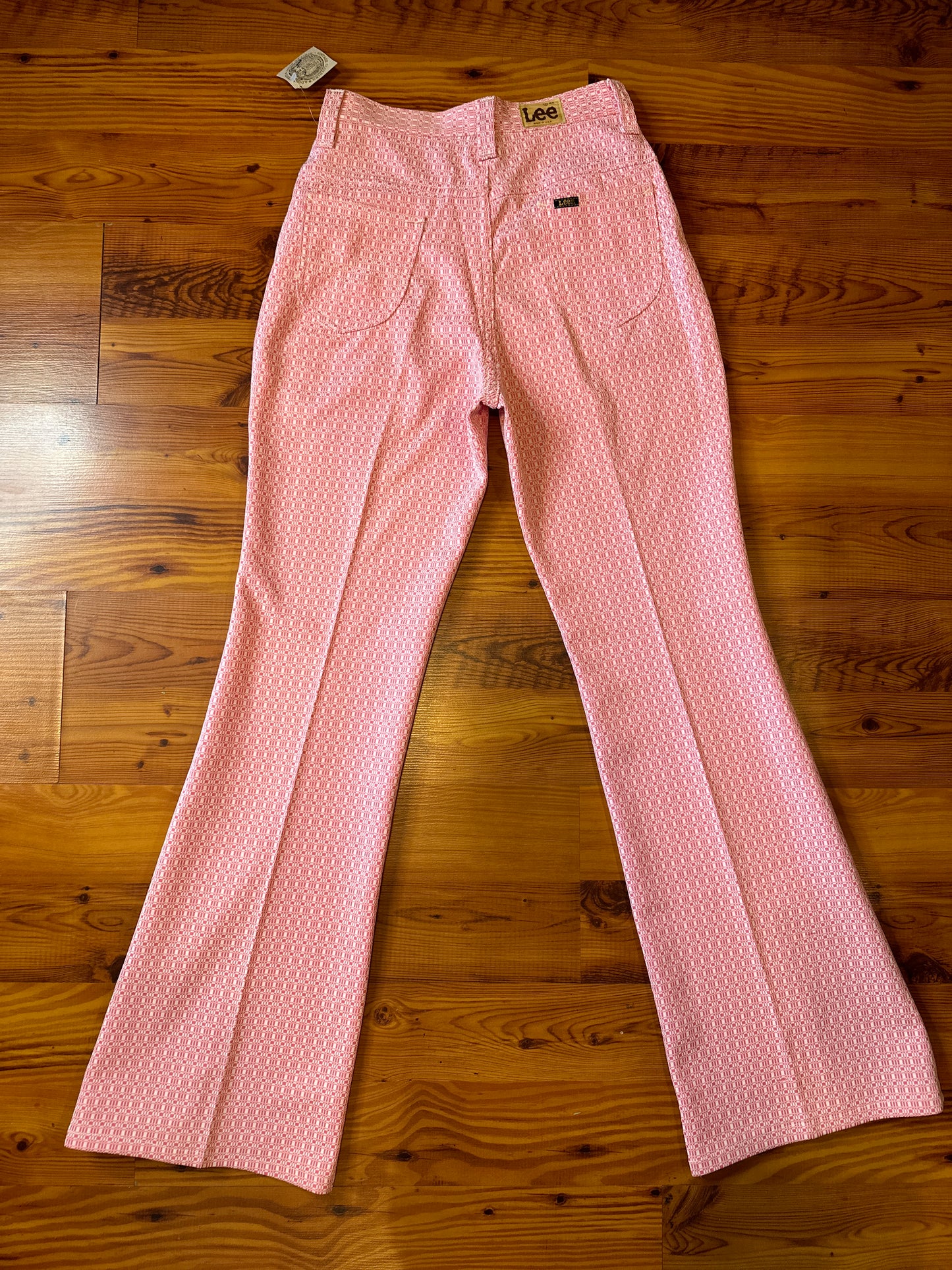 1970s Pink Print Lee Polyester Western Pants