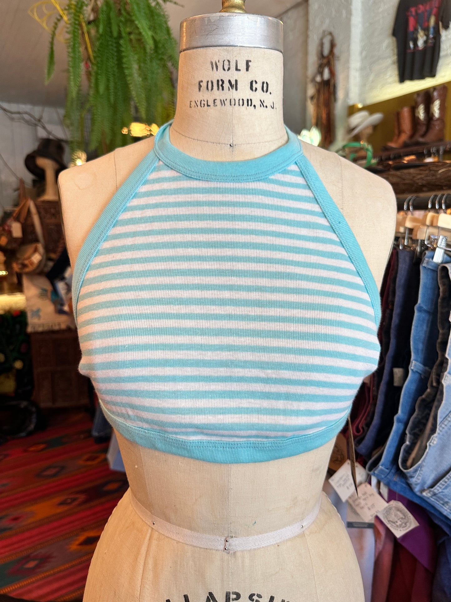 Deadstock Blue Striped Halter Crop Top