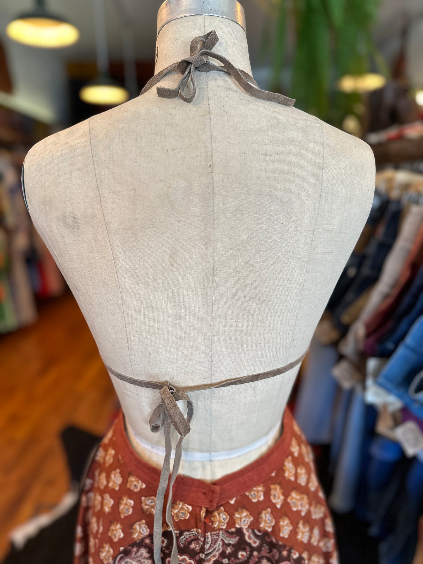 1970s Gray Suede Leather Bra Top