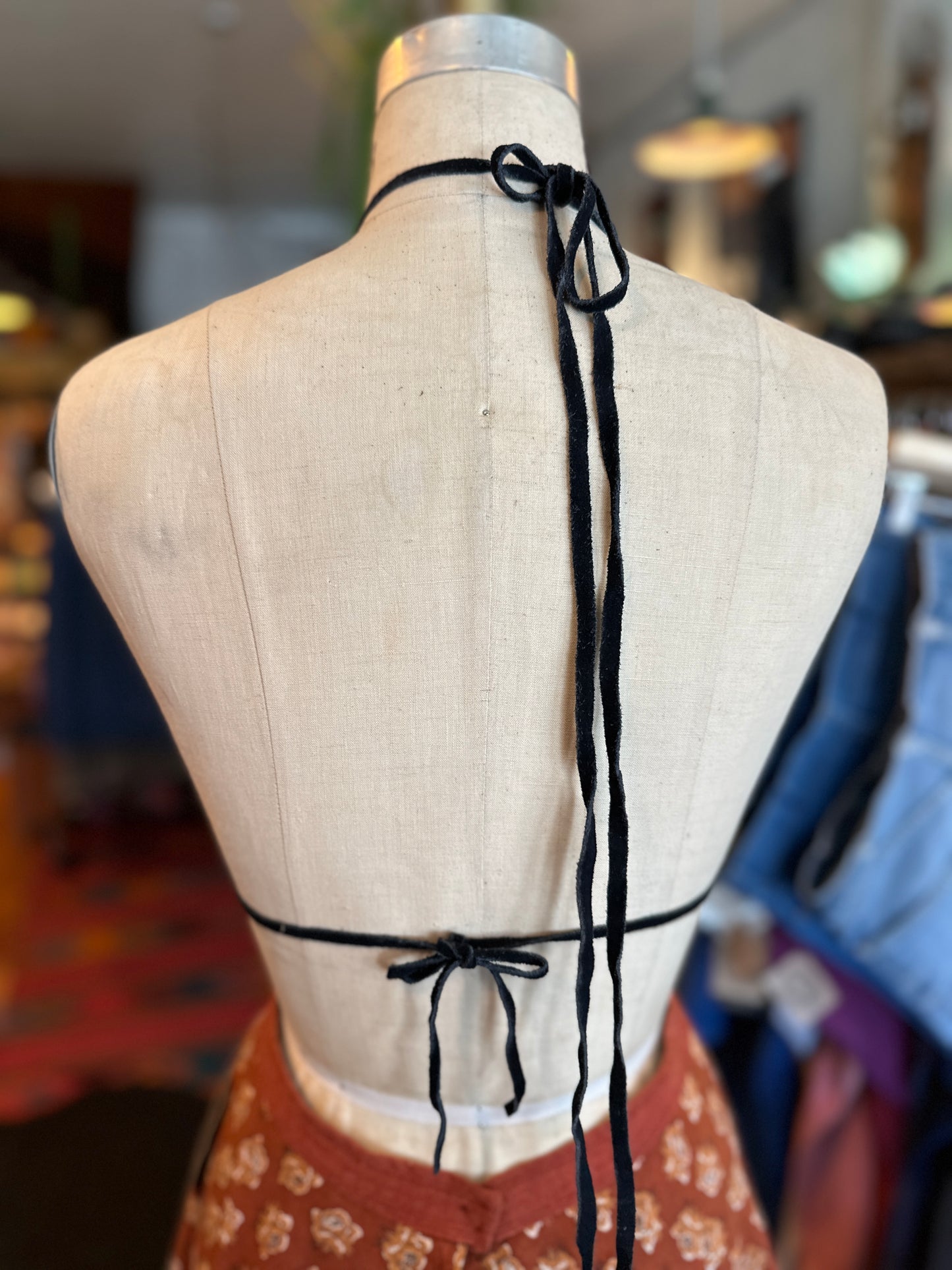 1970s Black Suede Leather Bra Top