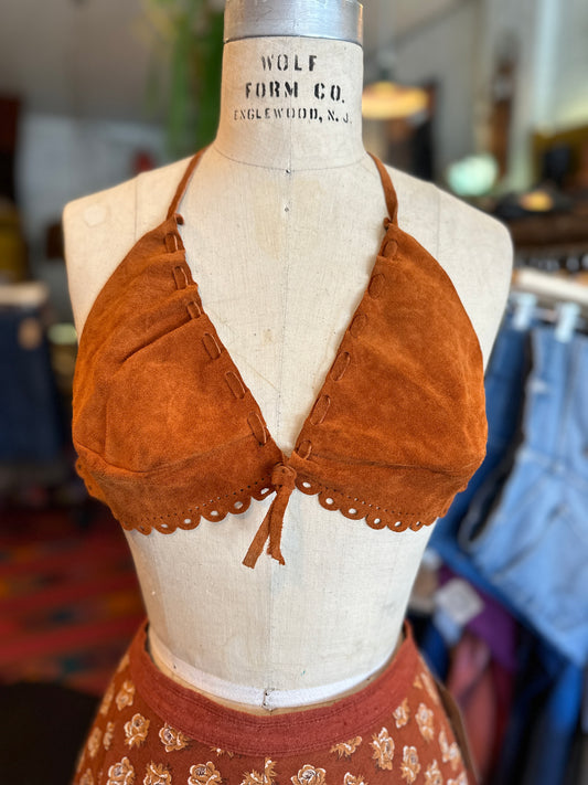 1970s Suede Chestnut Bra Top