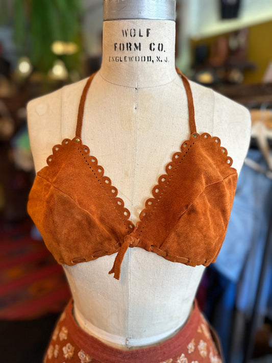 1970s Suede Chestnut Bra Top