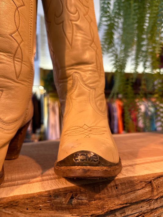 1970s Acme Cream Cowgirl Boots sz 6.5