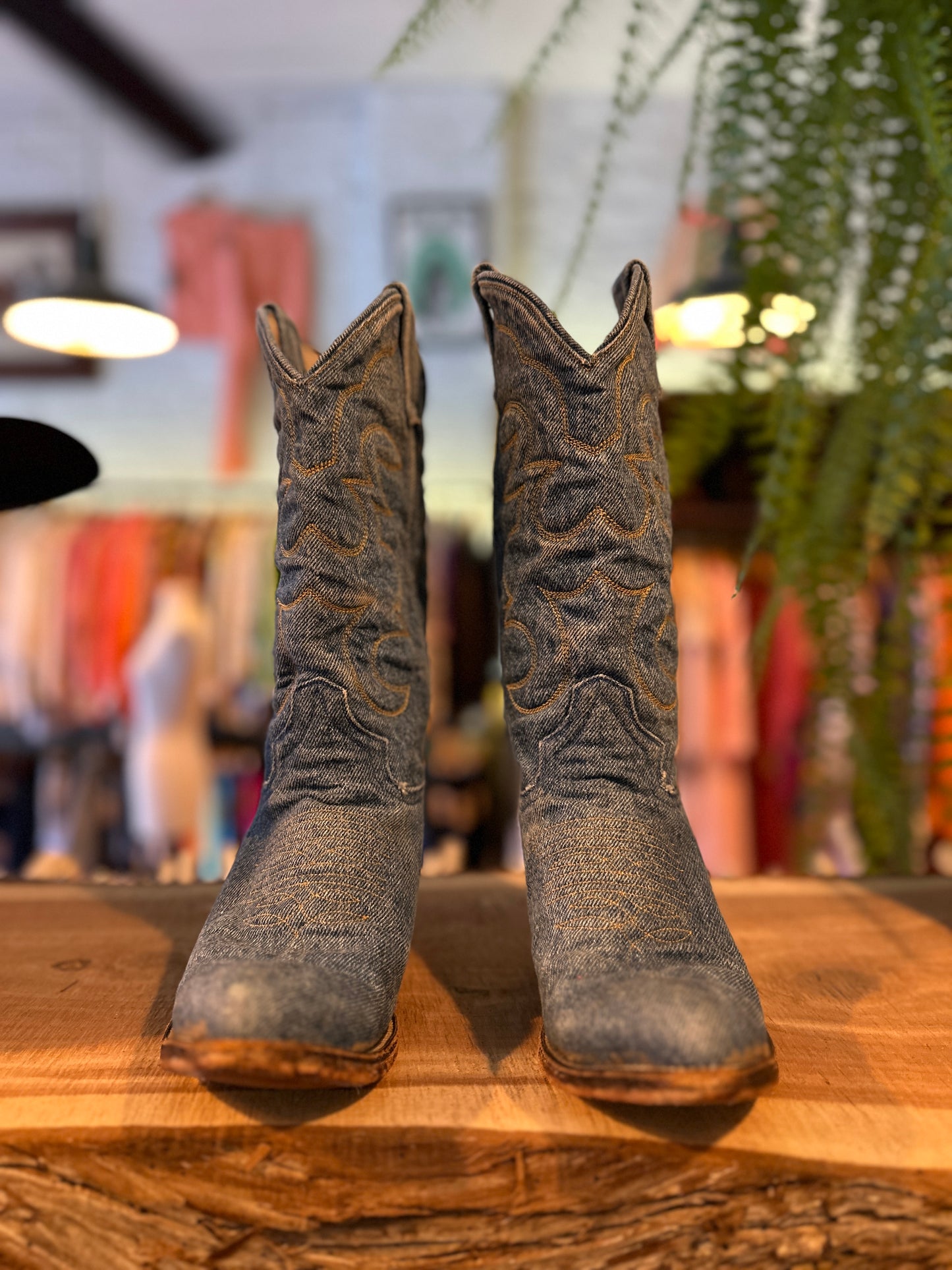 1950's 60's Denim Cowgirl Boots Sz 7