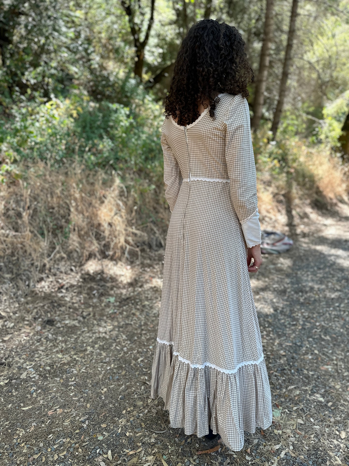 Gunne Sax Toffee Gingham Maxi Dress - Gunne Size 11