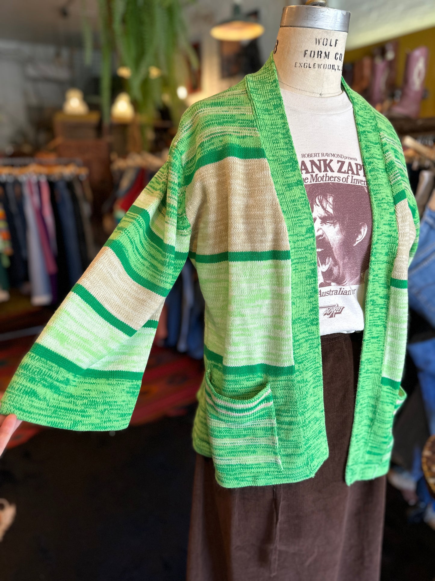 Lime Green 1970s Space Dye Sweater with Pockets