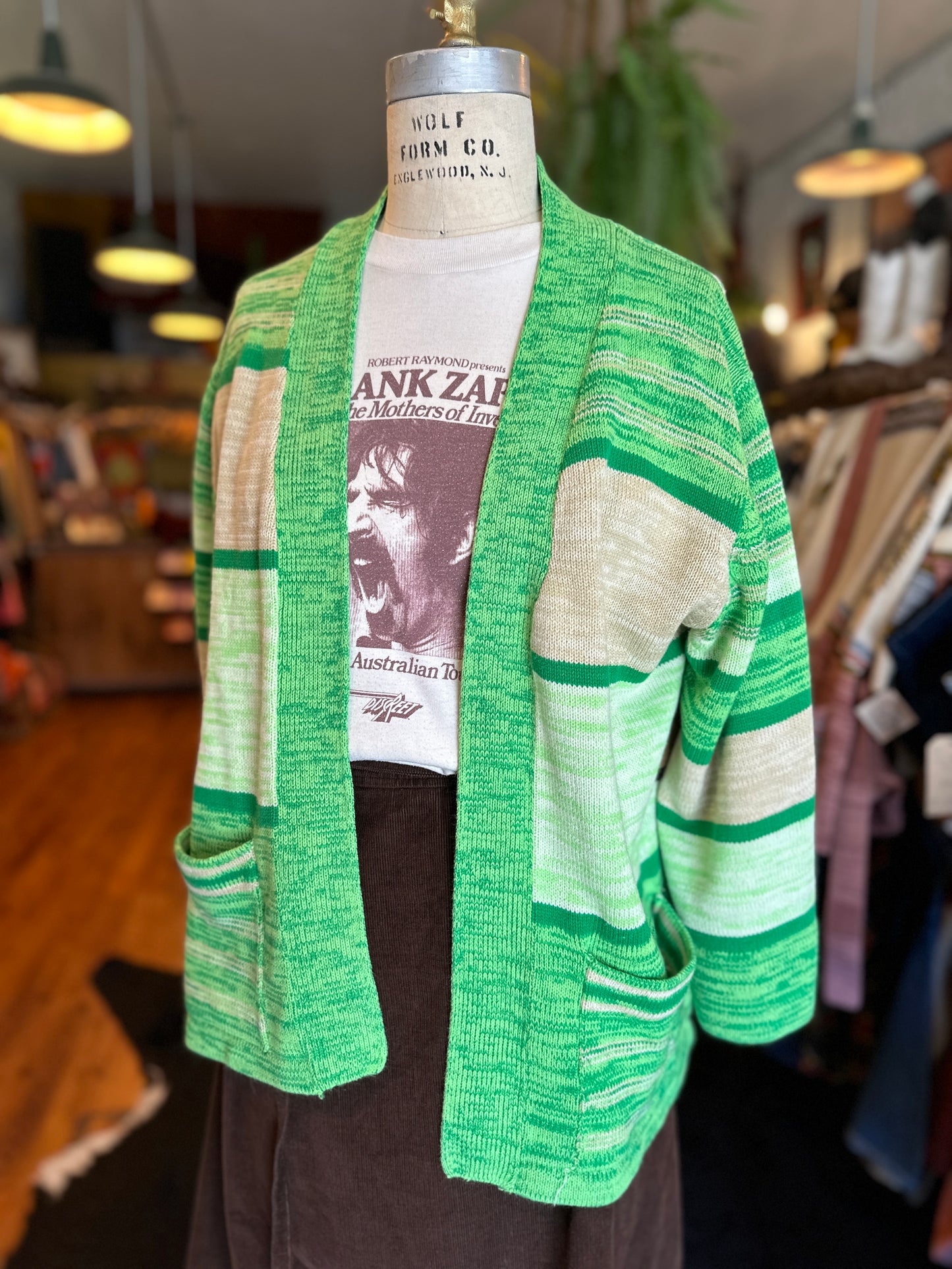Lime Green 1970s Space Dye Sweater with Pockets