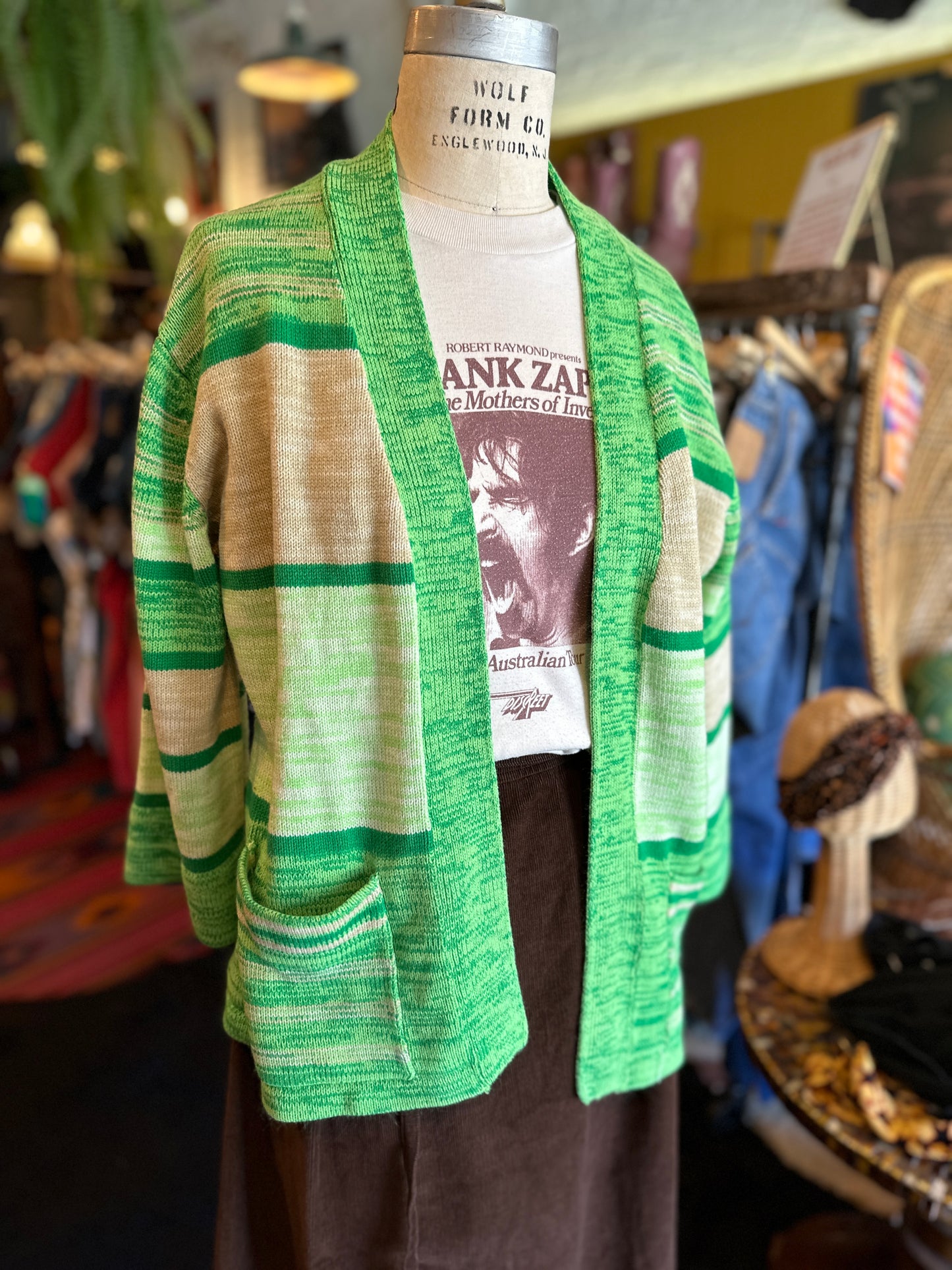 Lime Green 1970s Space Dye Sweater with Pockets