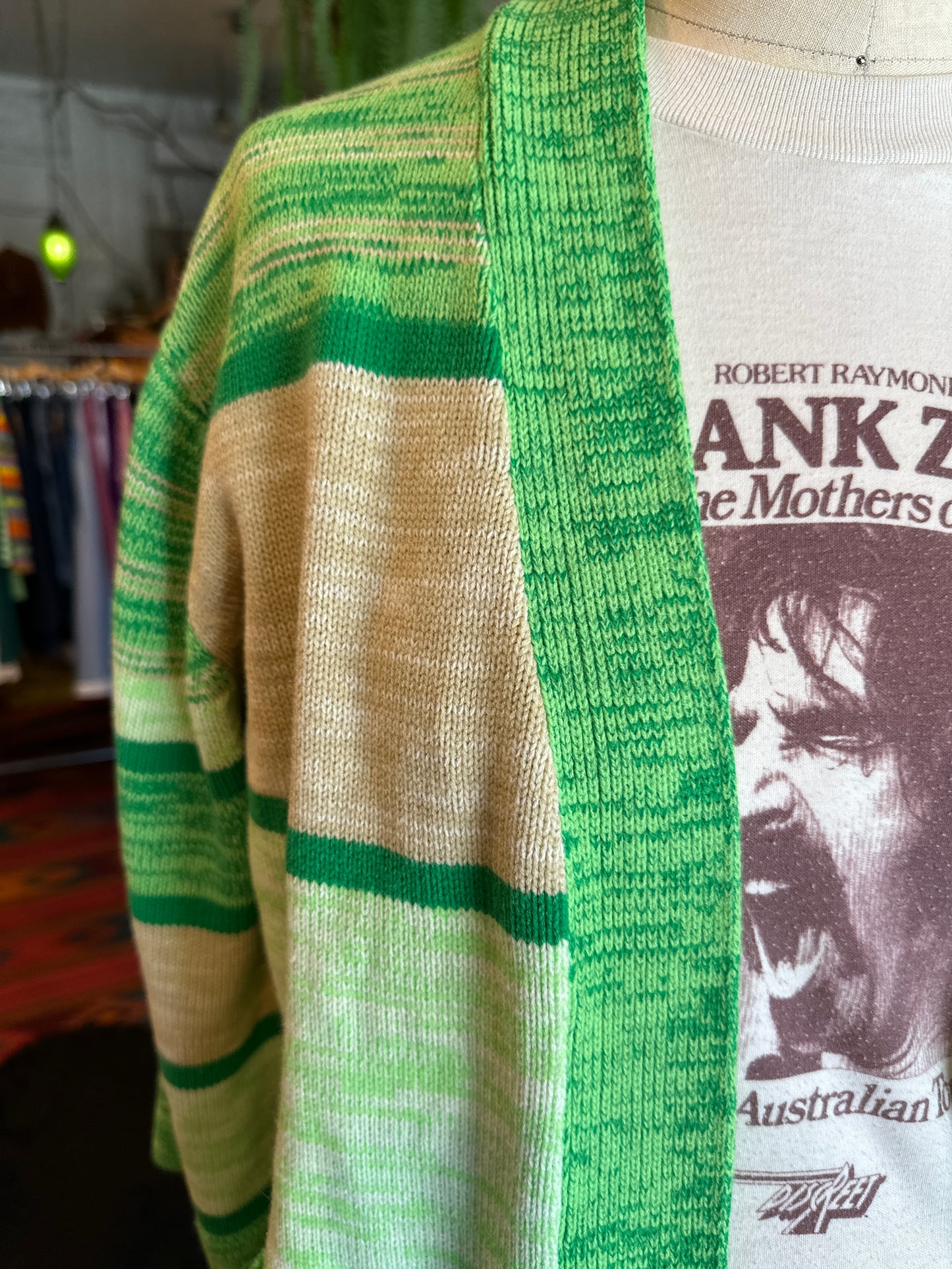 Lime Green 1970s Space Dye Sweater with Pockets