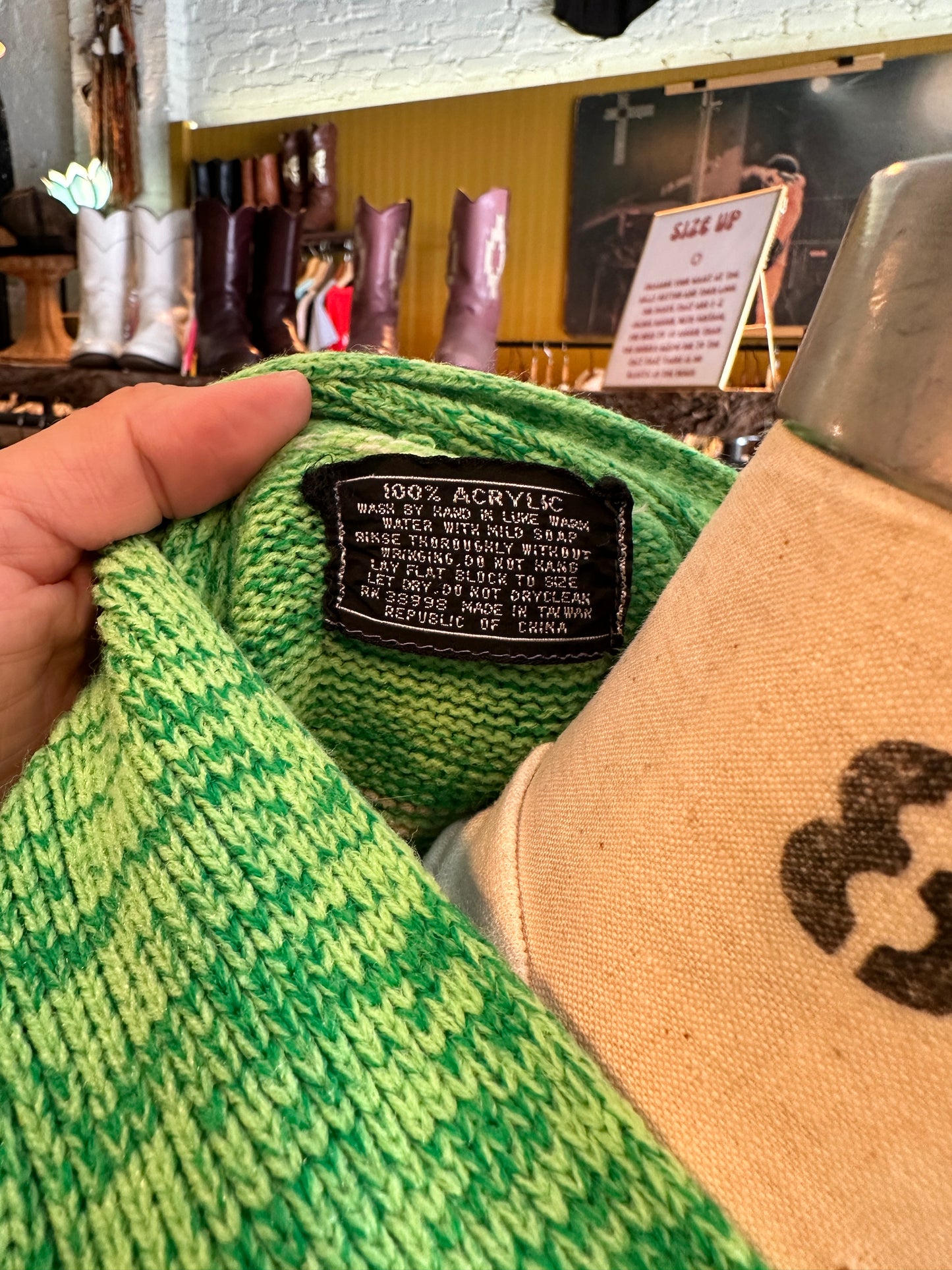 Lime Green 1970s Space Dye Sweater with Pockets
