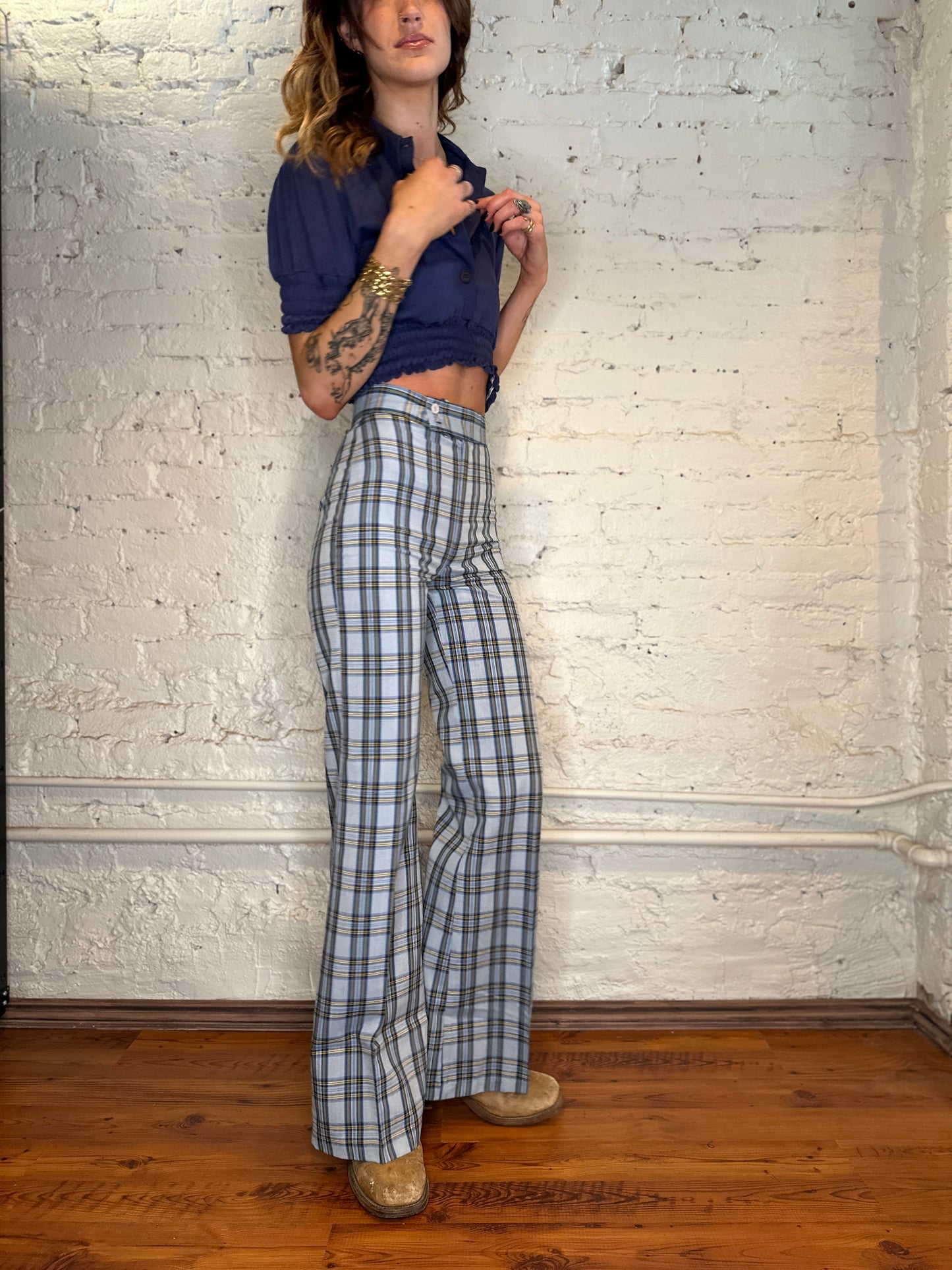 1970's Plaid Bell bottoms - Deadstock w/ tags - 25in waist