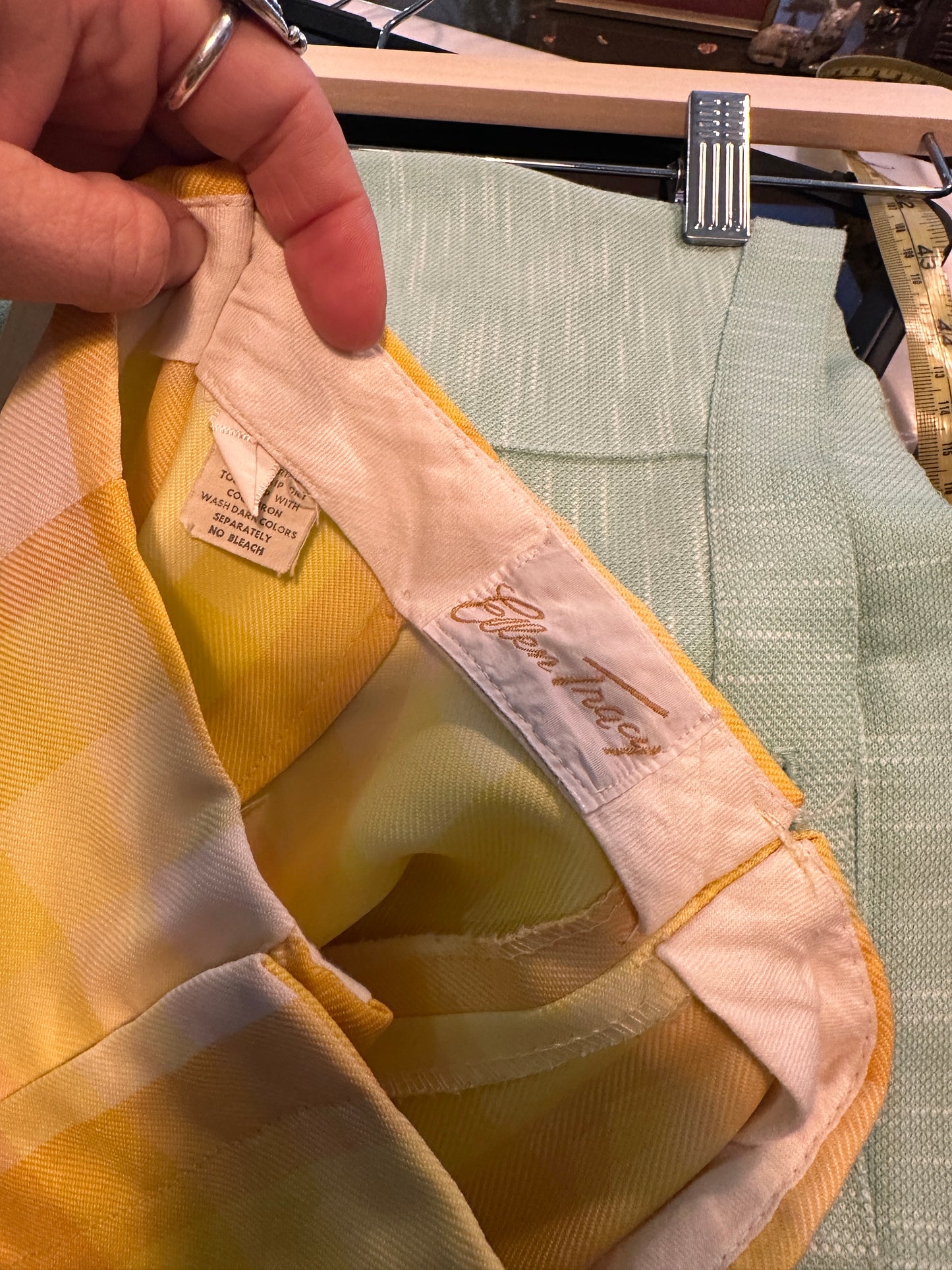 1970s Yellow Plaid Bell Bottoms - 27in low waist