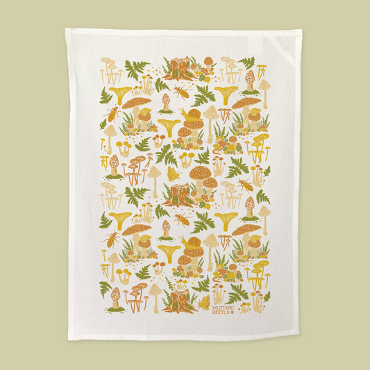 Screenprinted Organic Cotton Tea Towel: Mushrooms