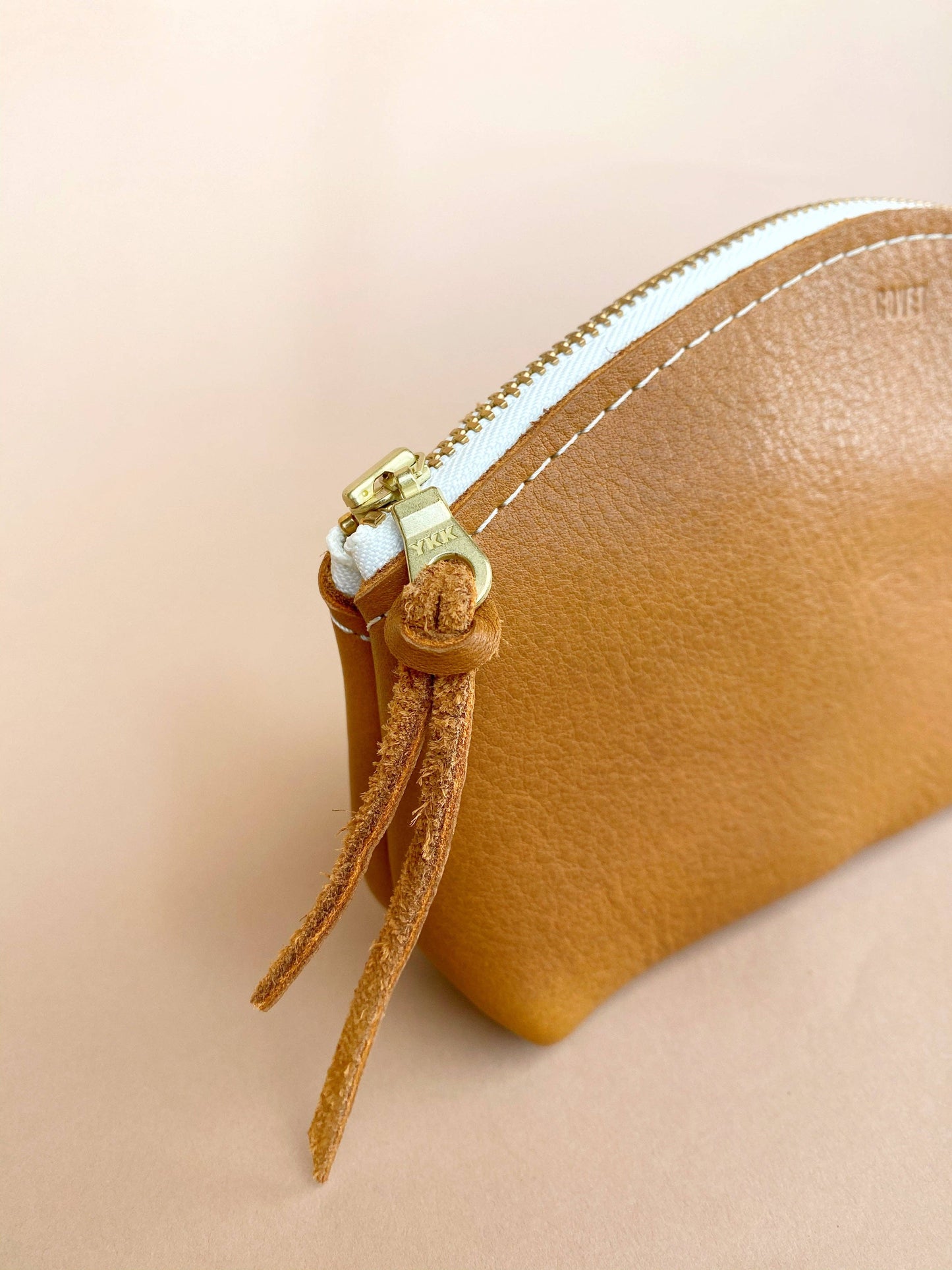 DEMI zipper leather pouch, makeup bag, unisex travel bag: Brown