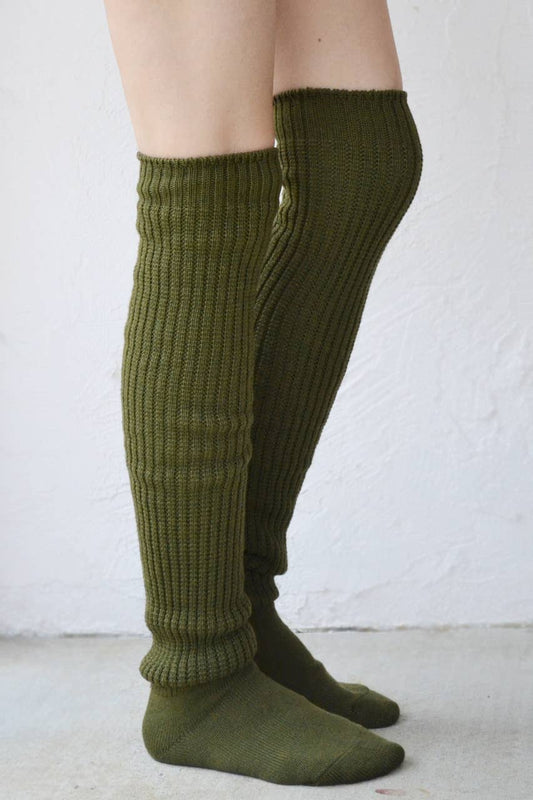 Lounge Scrunchy Over the Knee Socks - Wool Blend: Olive