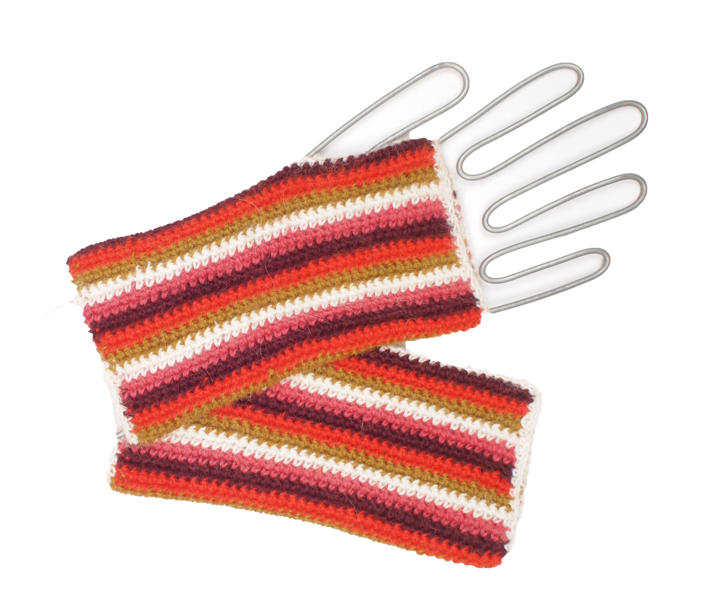 Alpaca Arm Warmers with Metallic Fibers & Colorful Stripes: Bubblegum