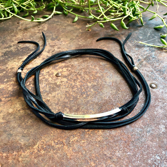 Leather Wrap Choker - Black & Silver, Necklace/Hatband: Black & Silver